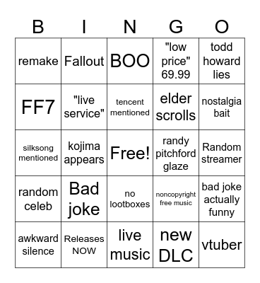 gamescon 2025 Bingo Card