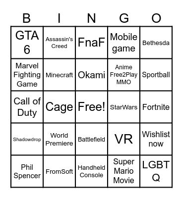 Opening Night Live Bingo Card