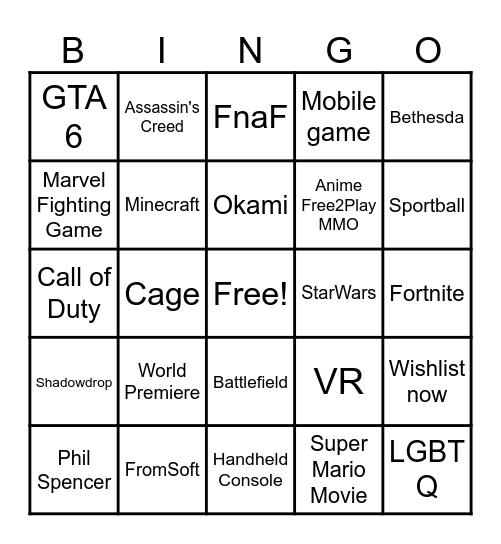 Opening Night Live Bingo Card