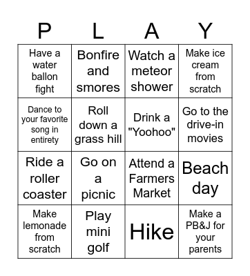 September PLAY for Kids Bingo Card