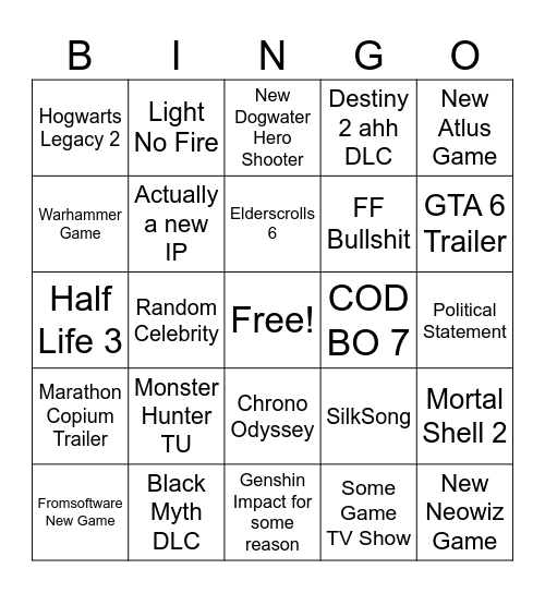 Gamescom 2025 Bingo Card