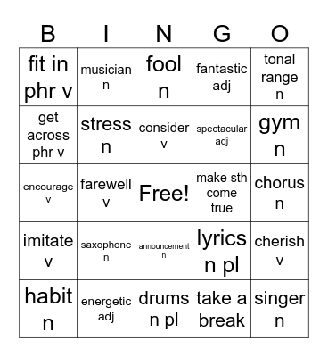 NW4 U1 Bingo Card