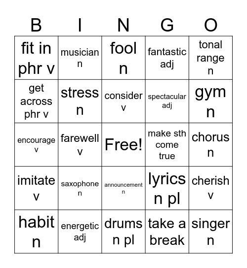 NW4 U1 Bingo Card