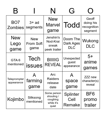Gamescom ONL 8.19.25 Bingo Card