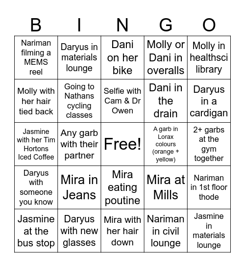 GARBS BINGO Card