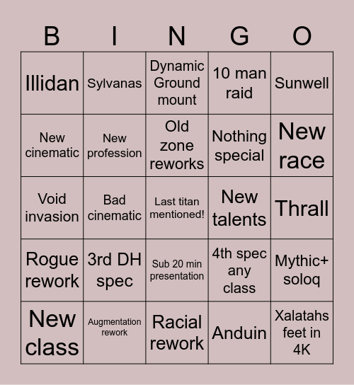 POGGERS wow Bingo Card