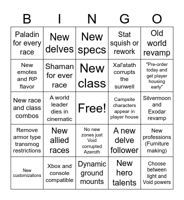 WoW Midnight Bingo Card