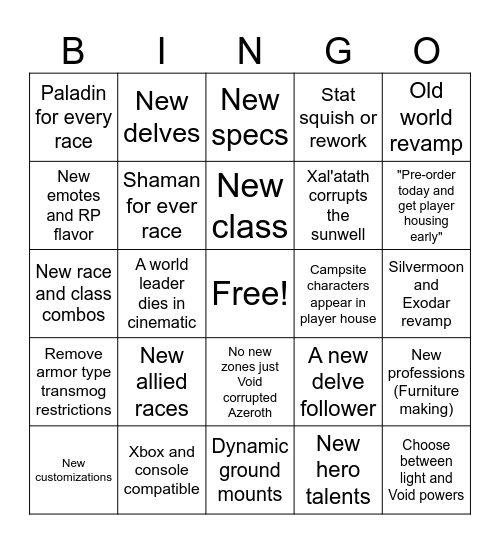 WoW Midnight Bingo Card