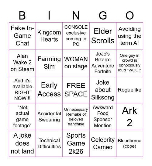 Gamescom Bingo CUPCAKE EDITION Bingo Card