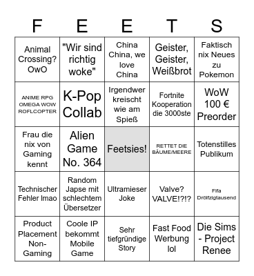 Gamescom Opening Night Bingo Card