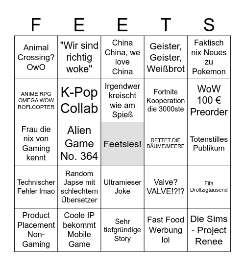 Gamescom Opening Night Bingo Card