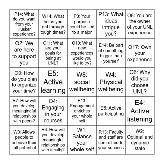 HUSKER POWER BINGO Card