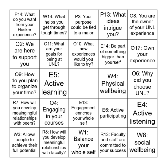 HUSKER POWER BINGO Card
