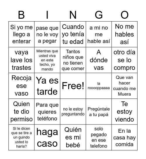 frases de mama Bingo Card