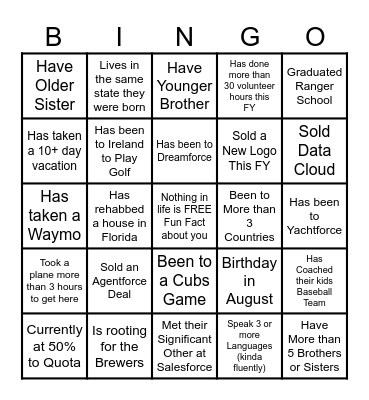 Ice-Breaker Scavenger Hunt Bingo Card