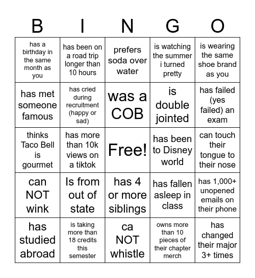 Untitled Bingo Card