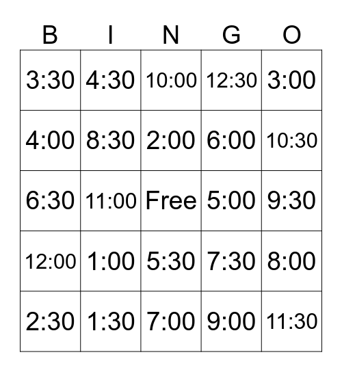 What Time Is It? Bingo Card
