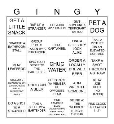 BDAY BAR CRAWL Bingo Card