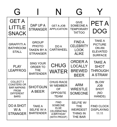 BDAY BAR CRAWL Bingo Card