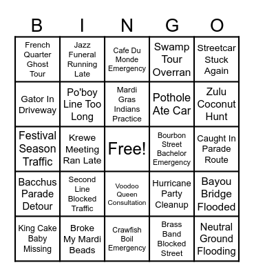 Never without an excuse Bingo Card