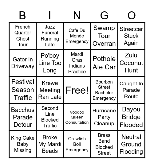 Never without an excuse Bingo Card