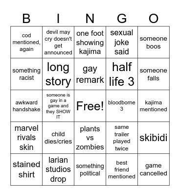 game awards Bingo Card