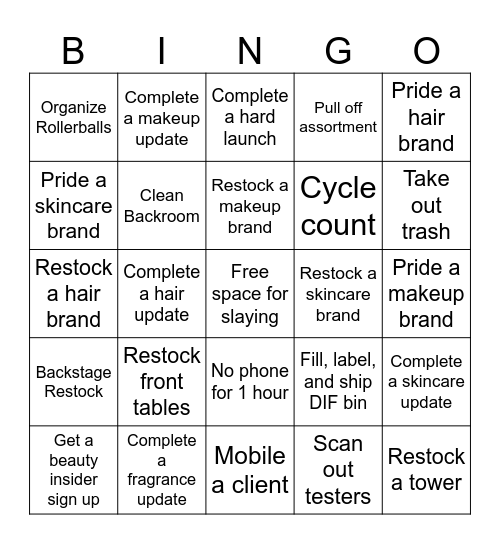 Ops Bingo Card