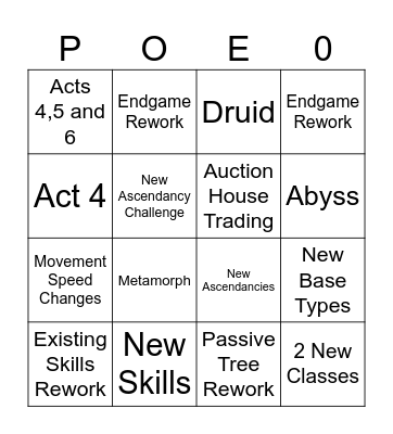 POE 0.3 Reveal Bingo Card