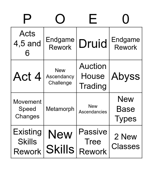 POE 0.3 Reveal Bingo Card