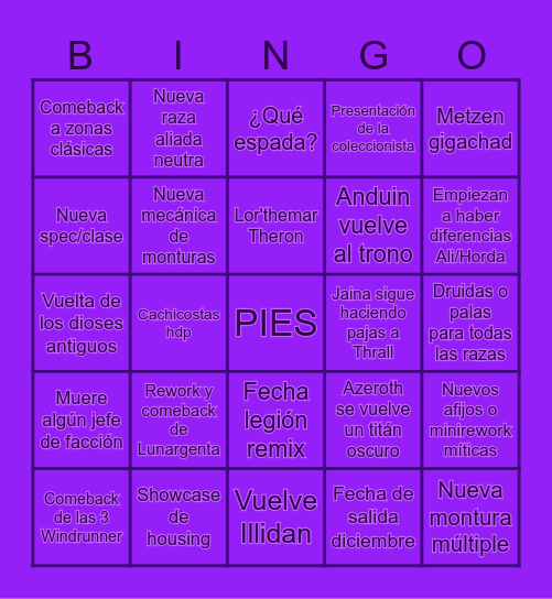 WORLD OF WARCRAFT MIDNIGHT BINGAZOOOOO Bingo Card