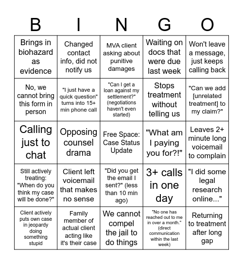 Paralegal Grievances Bingo Card
