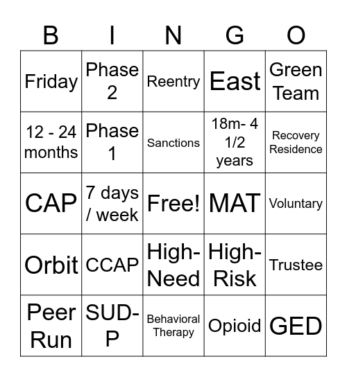 Drug Programs Bingo Card