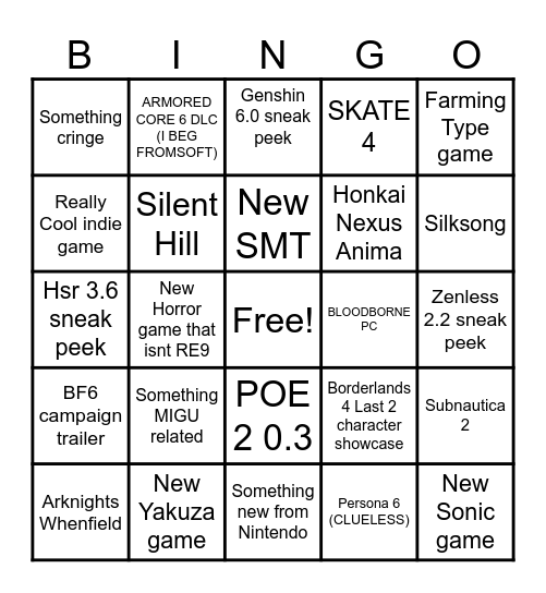 GAMESCOM BINGO Card