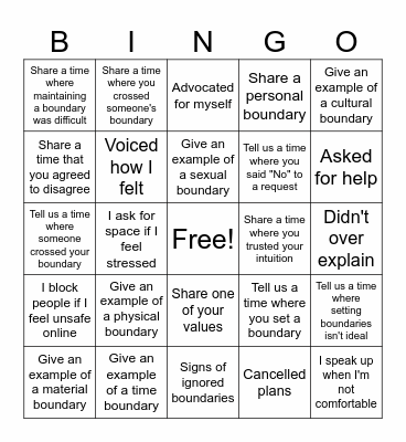 Boundaries Bingo Card