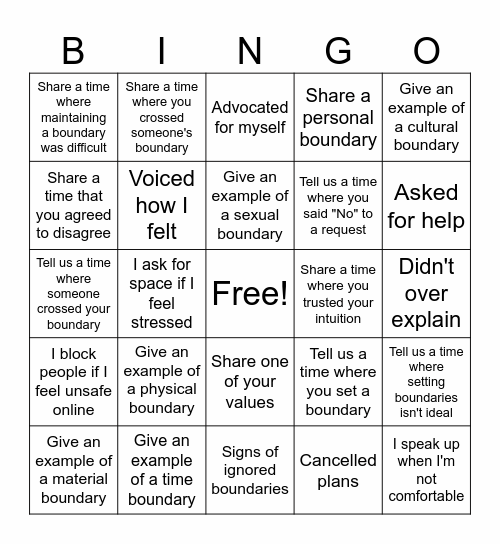 Boundaries Bingo Card