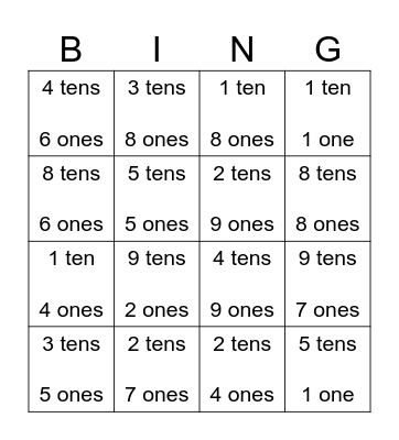 Place Value Bingo Card