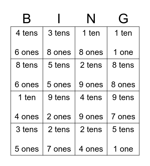 Place Value Bingo Card