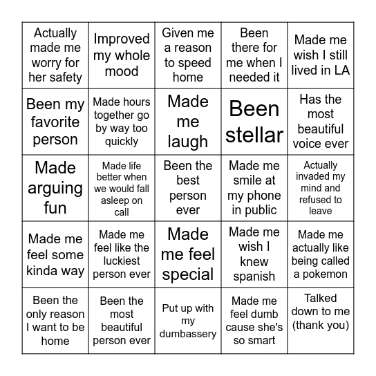 Gwen Bingo Card