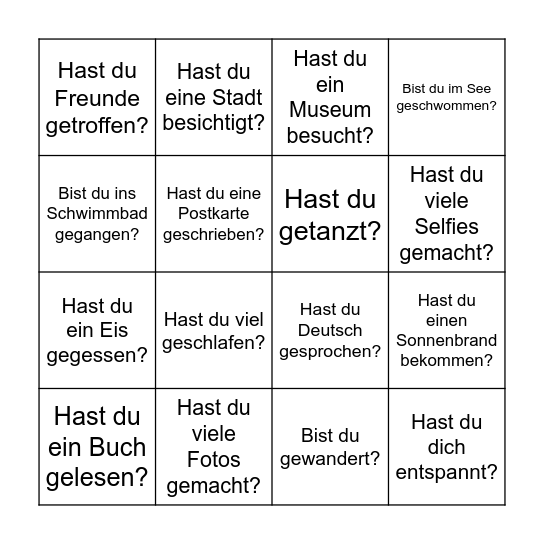Urlaub-Bingo Card