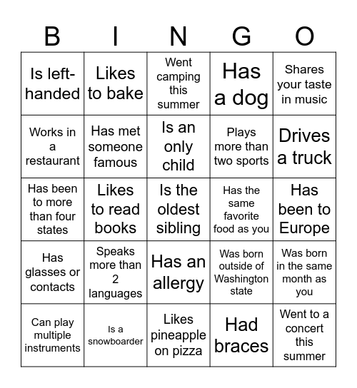Icebreaker Bingo: Find Someone Who Bingo Card