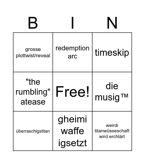 aot bingo Card