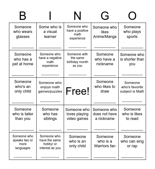 Human Bingo Card