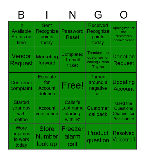 Fresh Thyme Bingo Card