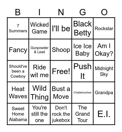 Jarret F Music Bingo Card