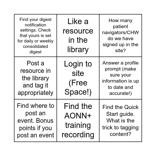 The Prevent Cancer Community Exchange Bingo! Bingo Card