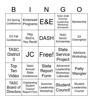 D3 StuCo BINGO Card