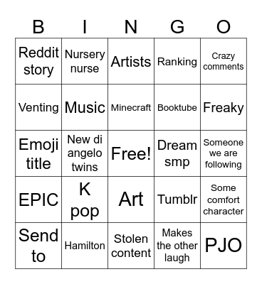 Yt shorts bingi Bingo Card