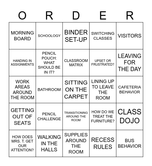PROCEDURES BINGO Card