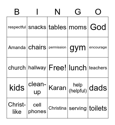 Orientation Bingo Card