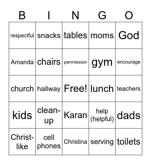Orientation Bingo Card